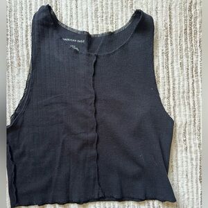 American Eagle Black Ribbed Contrast Crop Tank - Size L